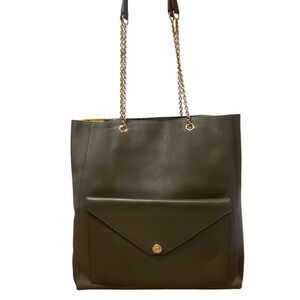CELINE Olive Green Leather Large Envelope Pocket Tote Bag Chainlink Strap Ex+